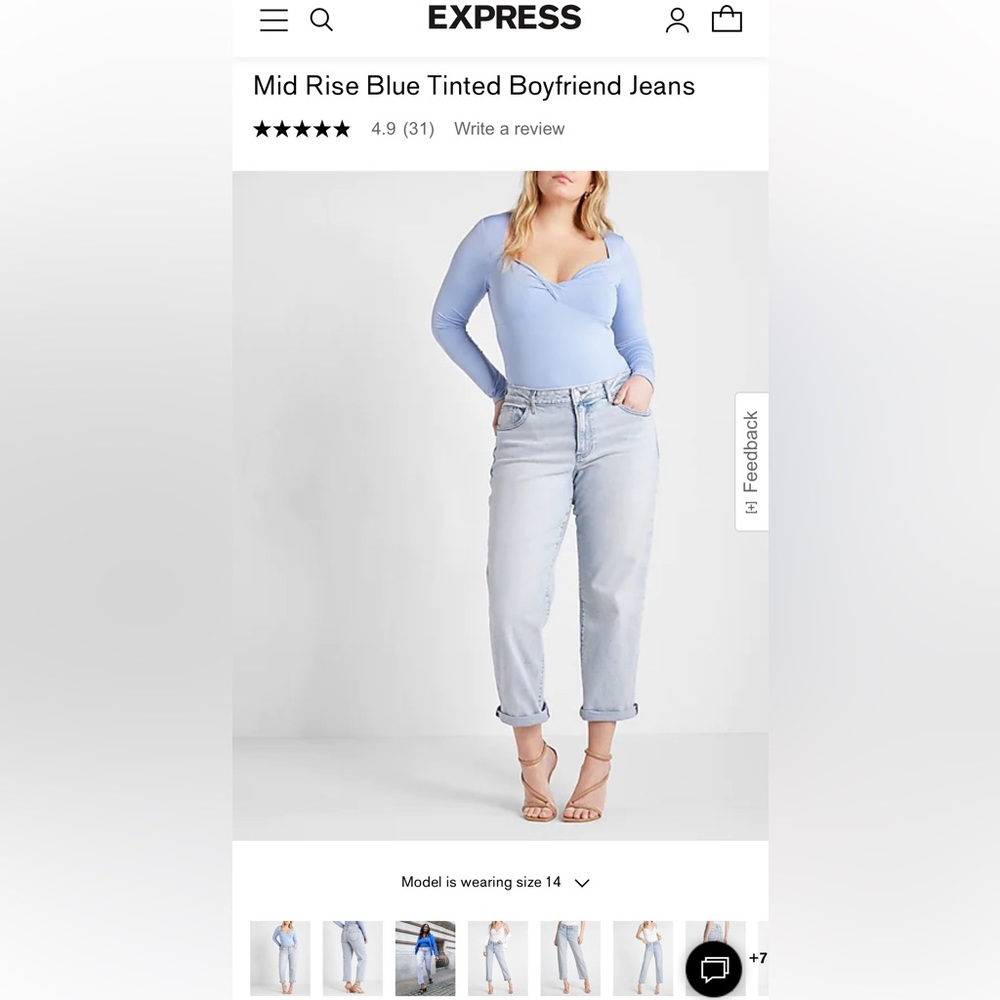 Express Midrise Blue Tinted Boyfriend Jean - size 16